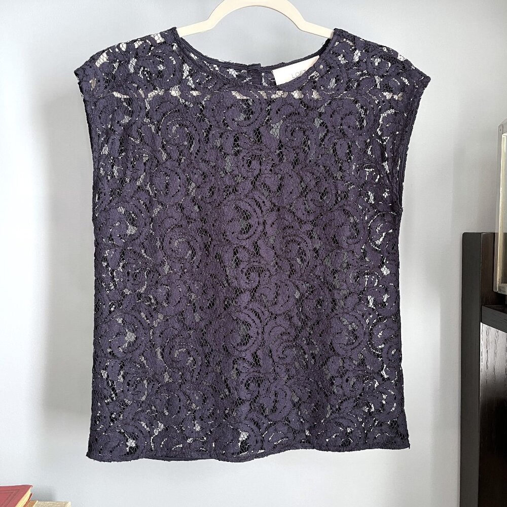LOFT Open Lace Top (Navy) XSP